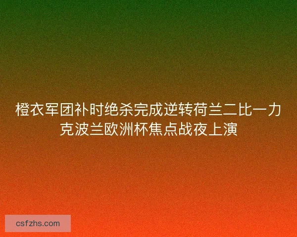 橙衣军团补时绝杀完成逆转荷兰二比一力克波兰欧洲杯焦点战夜上演