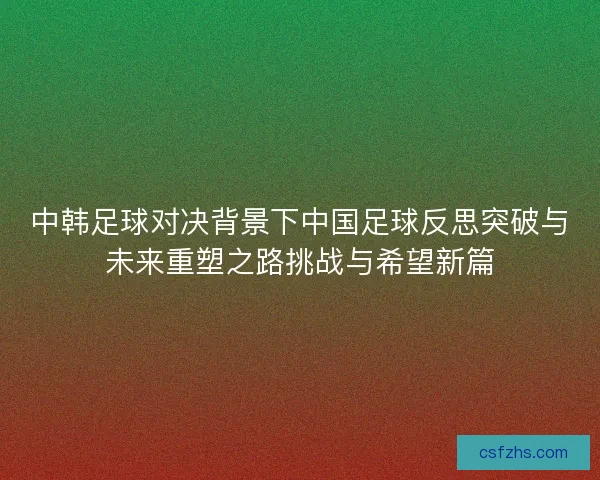 中韩足球对决背景下中国足球反思突破与未来重塑之路挑战与希望新篇